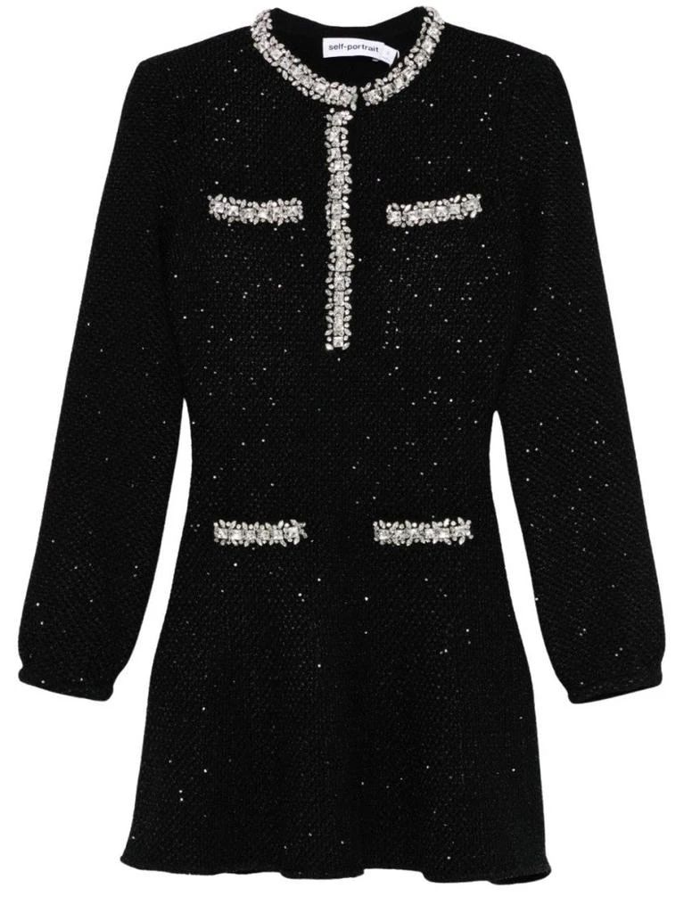 knee length dresses for ladies Gold Lurex Knit Mini Dress – self-portrait-US