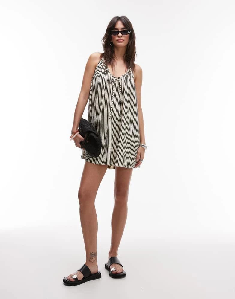 Topshop Topshop halter mini trapeze dress in mono stripe 2