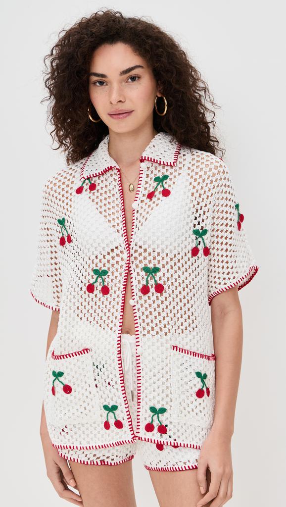 SAYLOR Blithe Cherry Mesh Crochet Short Set