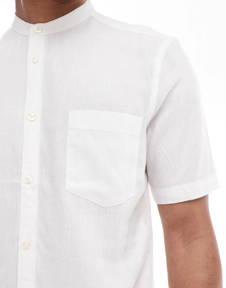 French Connection Mens French Connection short sleeve grandad collar linen shirt in white 4