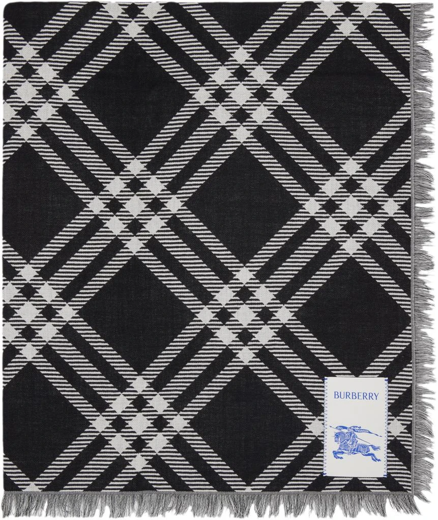 Burberry Black 
White Wide Check Wool Silk Scarf