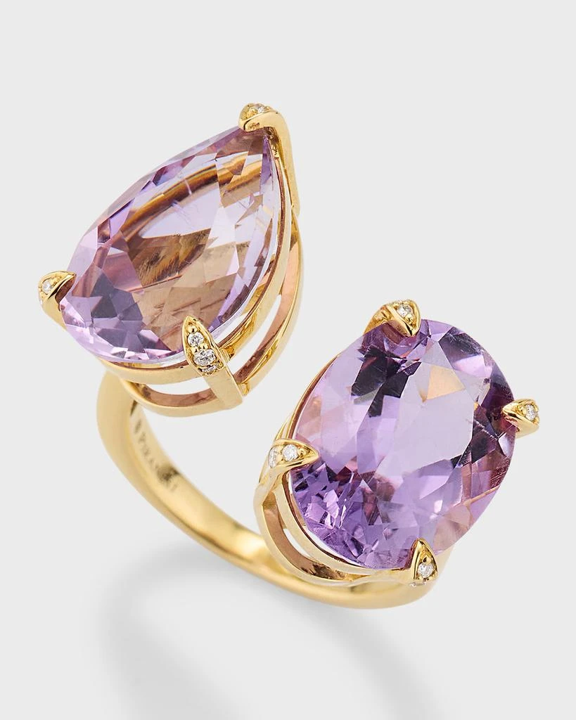 Piranesi 18K Yellow Gold Oval and Pear Shaped Amethyst Ring with Round Diamonds, Size 5.5 3