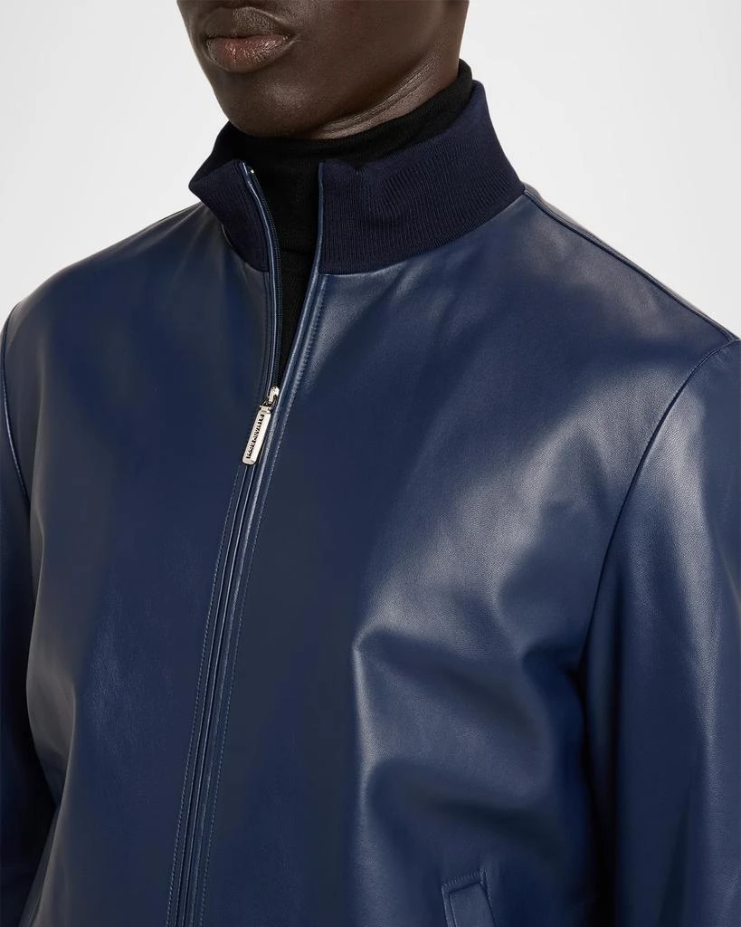 Stefano Ricci Men
s Leather Knit-Trim Full-Zip Blouson 5