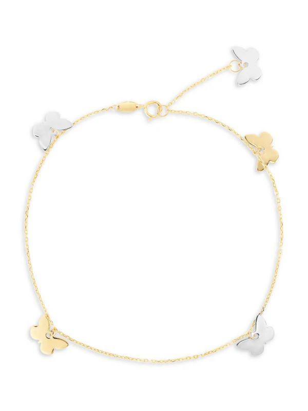 Saks Fifth Avenue Two Tone 14K Yellow & White Gold Butterfly Anklet 1