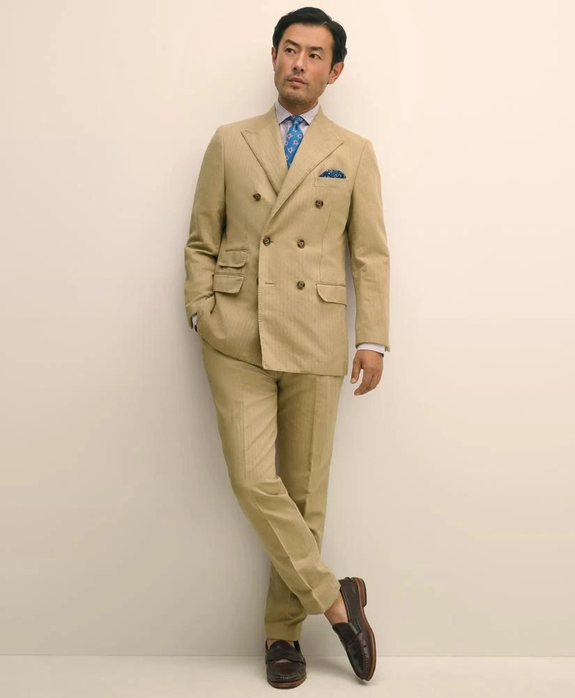 Brooks Brothers Slim Fit Cotton-Linen Herringbone Single-Pleat Suit Pants 1