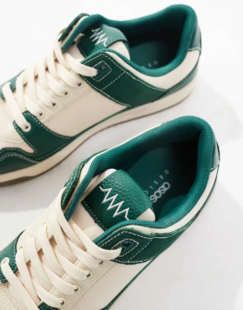 ASOS ASOS DESIGN lace up trainers in beige and green 3
