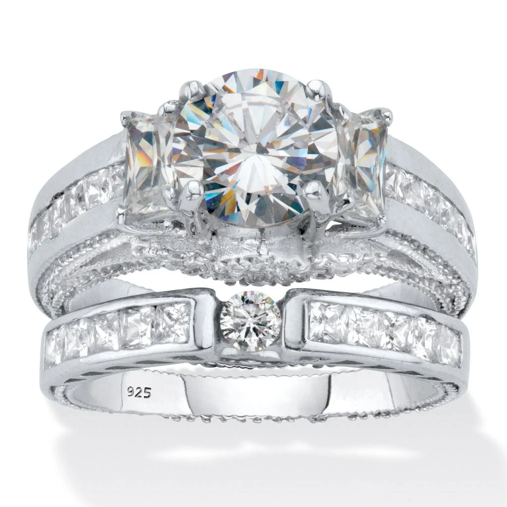 Palm Beach Jewelry 3.80 Cttw. Round Cut CZ Platinum Over Silver 2 Piece Bridal Ring Set