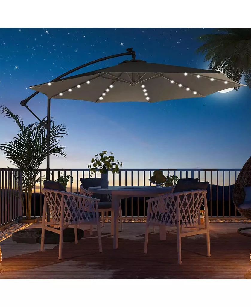 Clihome 11FT Solar Offset Umbrella with 32 LED Lights Cantilever Hanging Outdoor Umbrellas Handy Crank 
Cross Base for 2