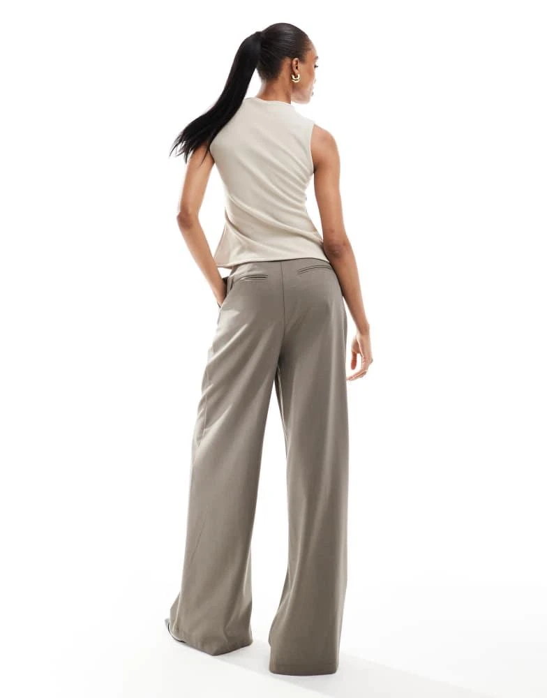 ASOS ASOS DESIGN Tall tailored tie waist wide leg trousers with pleat detail in brushed khaki 5