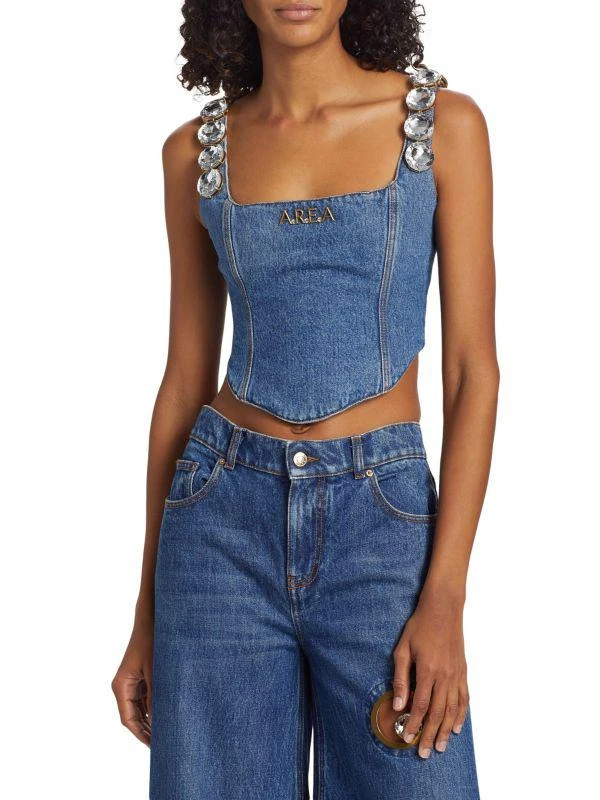 AREA Jumbo Crystal Denim Corset Top 1