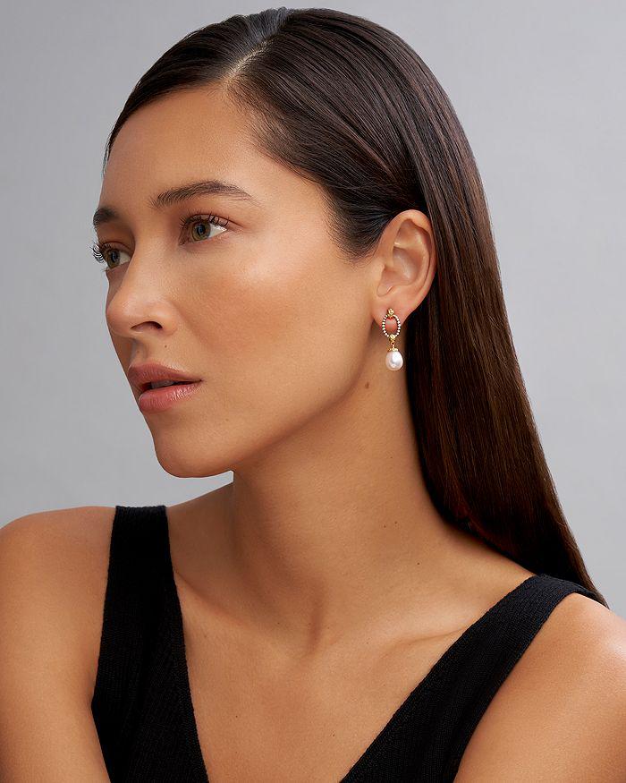 LAGOS 18k Gold & Sterling Silver Two Tone Cultured Pearl Oval Drop Earrings