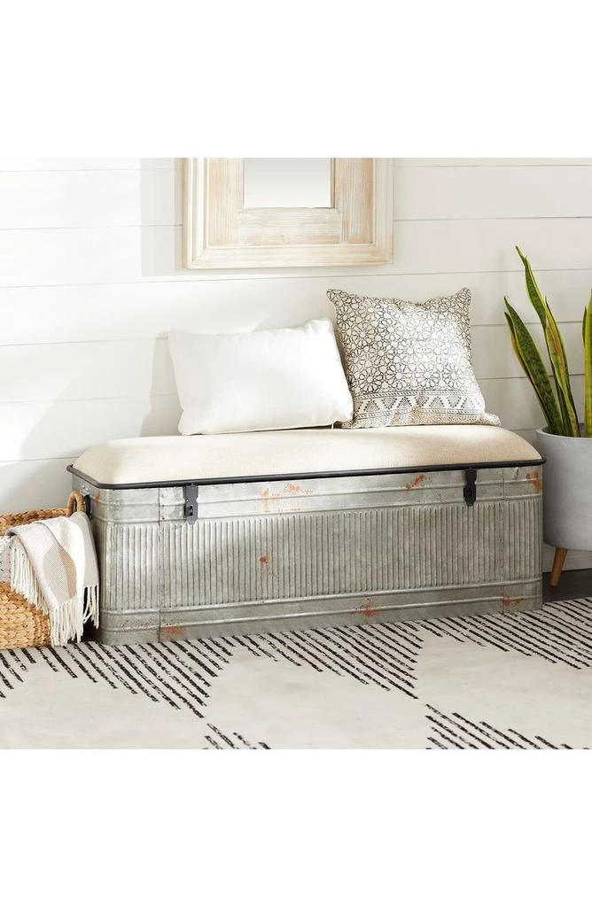 SONOMA SAGE HOME Gray Metal Galvanized Storage Bench with Cream Burlap Top 5