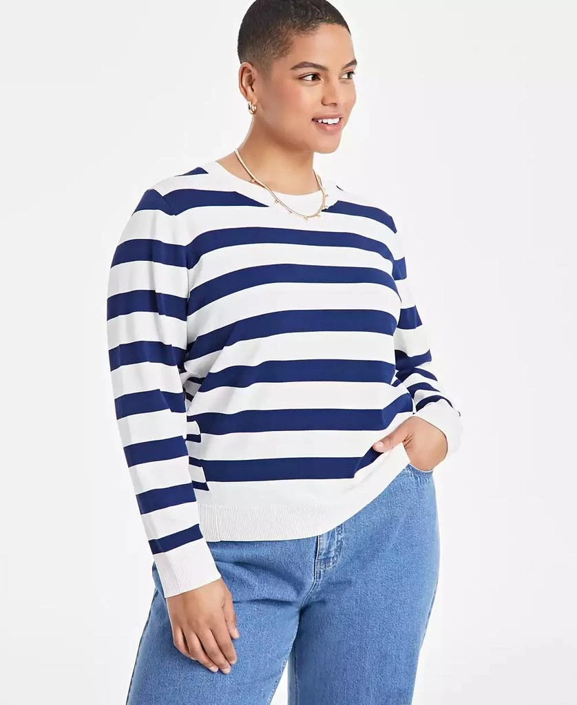 On 34th Trendy Plus Size Striped Pullover Sweater, Exclusively at Macy's 1