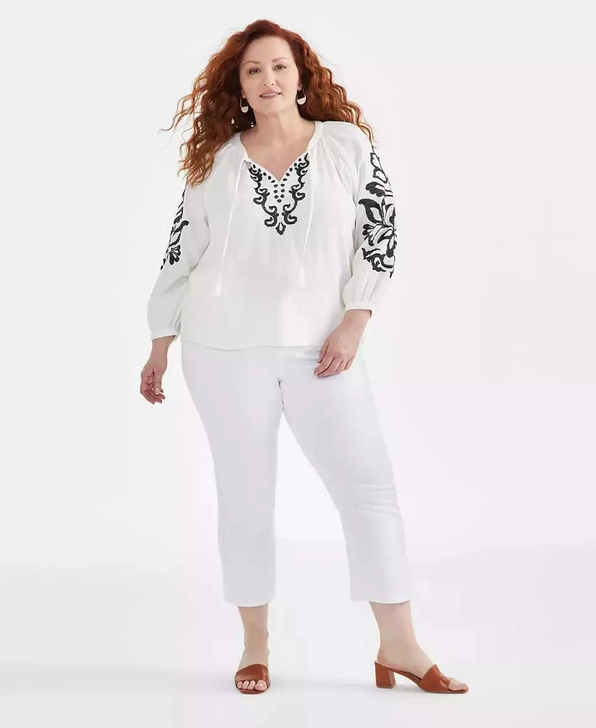 Style & Co Plus Size Tie Neck Cotton Peasant Blouse, Created for Macy's 2