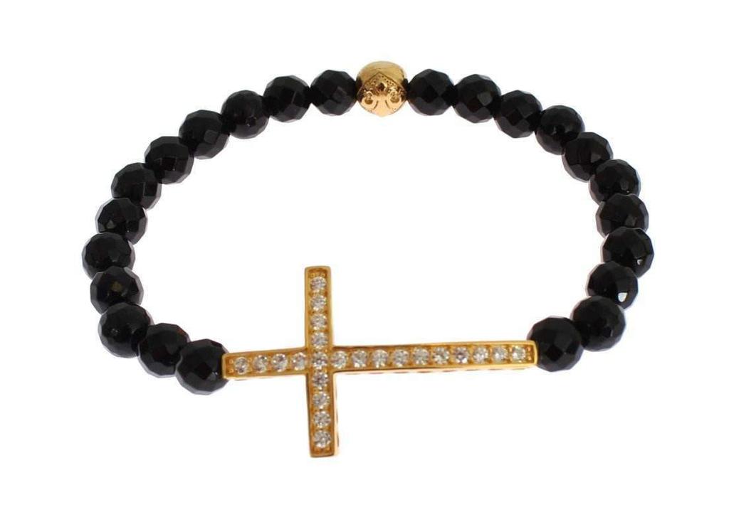Nialaya Nialaya Agate Stone Gold CZ Cross 925 Silver Bracelet