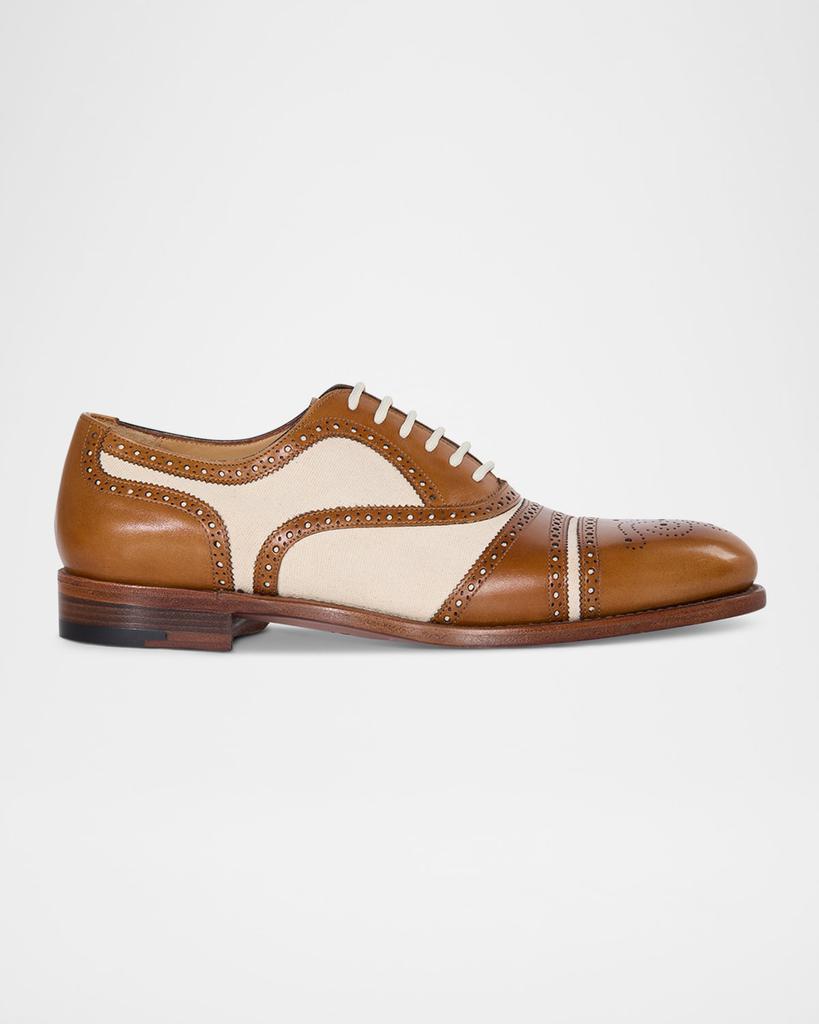 Paul Stuart Men's Specter Canvas and Brogue Leather Derby Shoes