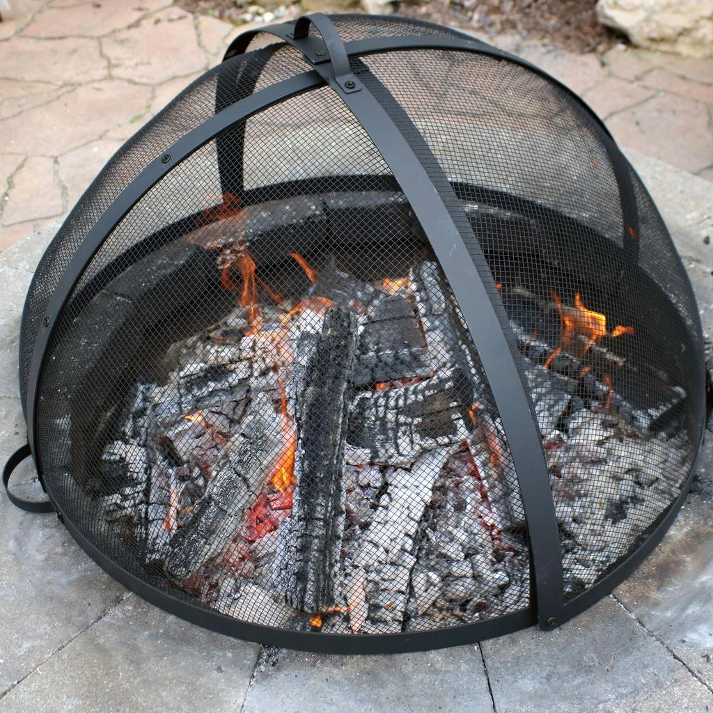 Sunnydaze Outdoor Heavy-Duty Steel Mesh Round Easy-Opening Camp Fire Pit Spark Screen Lid with Handle - 22" - Black 4
