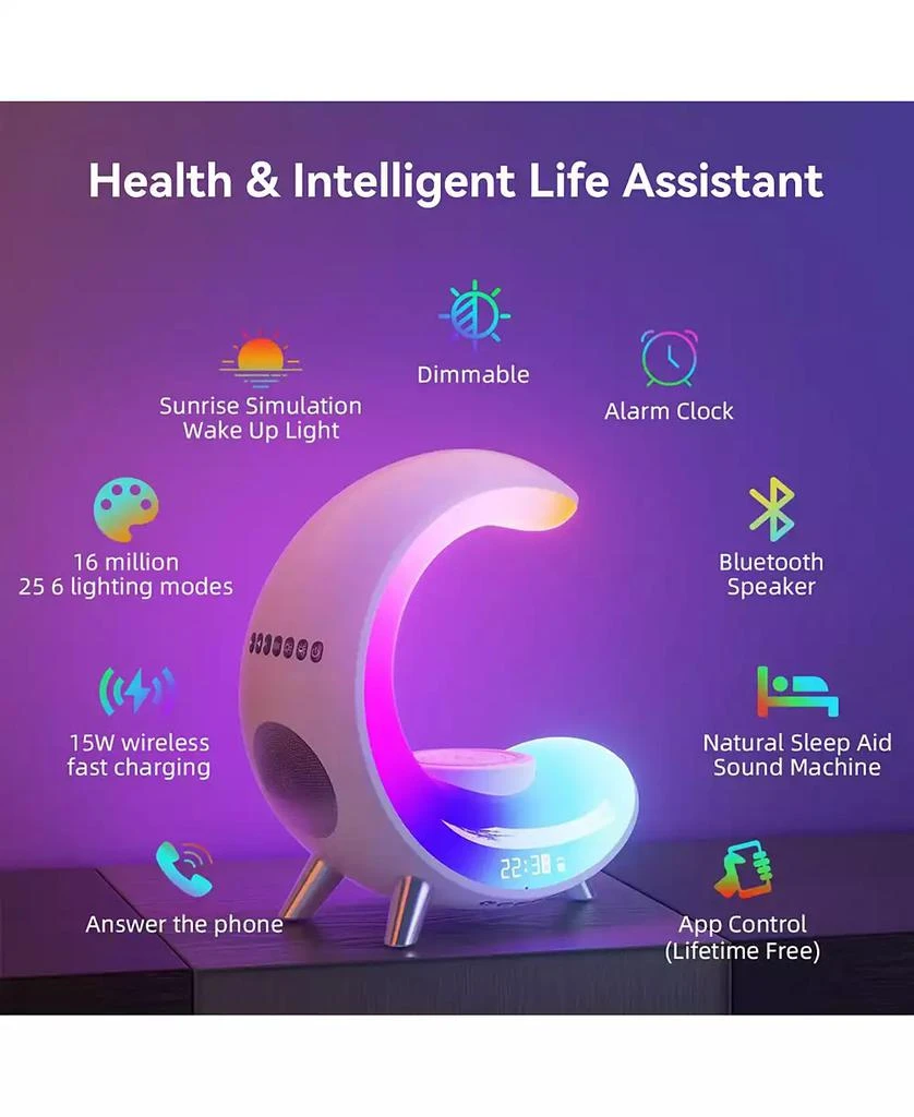 Eco4Life Smart Atmosphere Desk Lamp with Alarm Clock, Bluetooth Speaker, Wireless Charging Station 3