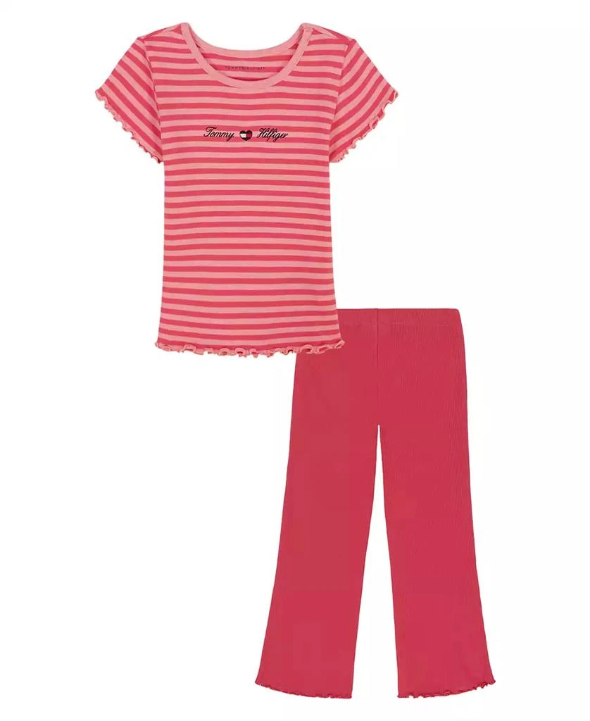 Tommy Hilfiger Girls
 Toddler 2T–4T Striped T-Shirt and Ribbed Flare Leggings, 2-Piece Set