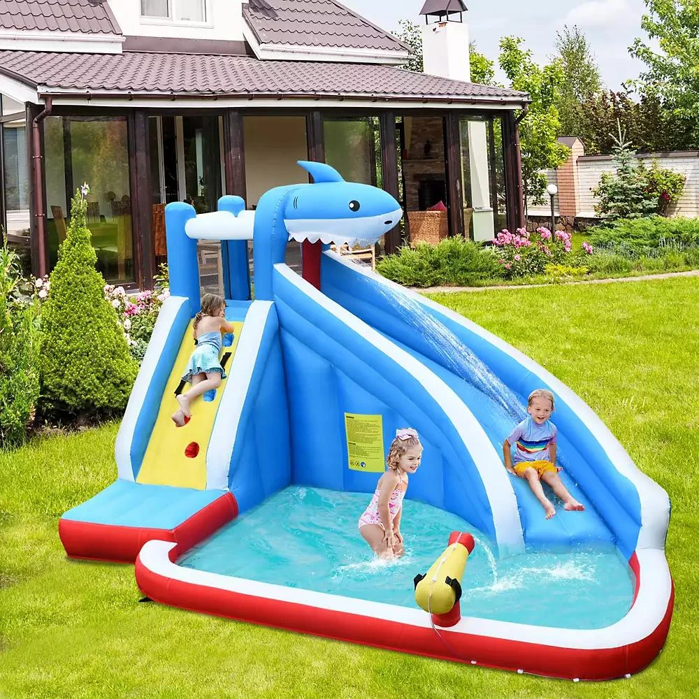 Slickblue 4-in-1 Inflatable Water Slide Park with Long Slide Ultimate Outdoor Playset for Kids 2