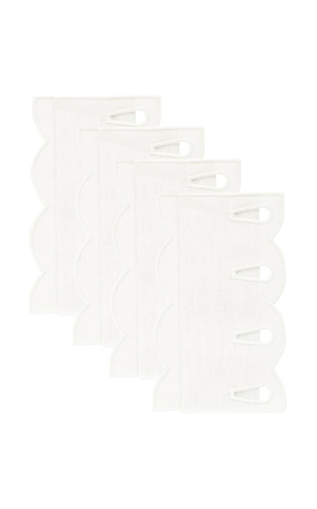 MoDA Moda Domus - Set-of-Four Handcrafted Linen Cocktail Napkins - White - Moda Operandi