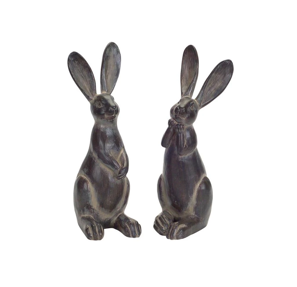 Hivvago Brown Long Ear Rabbit Statue (Set of 2)