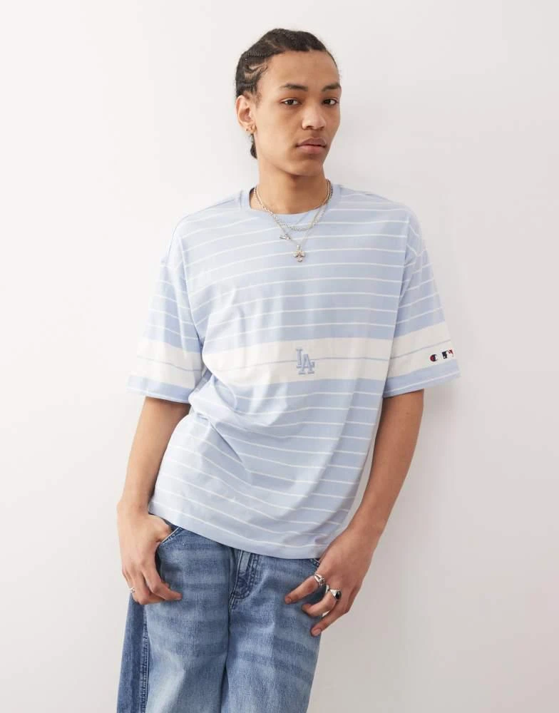 CHAMPION Champion t-shape striped LA logo t-shirt in blue 1