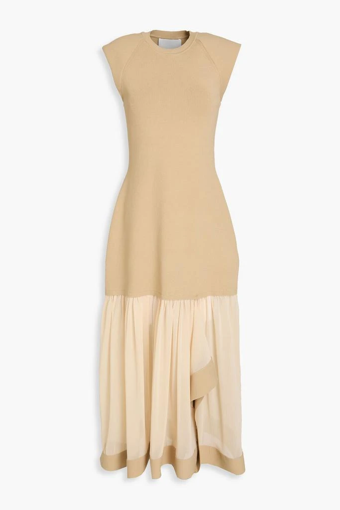 3.1 PHILLIP LIM Pleated chiffon and stretch-knit midi dress 1