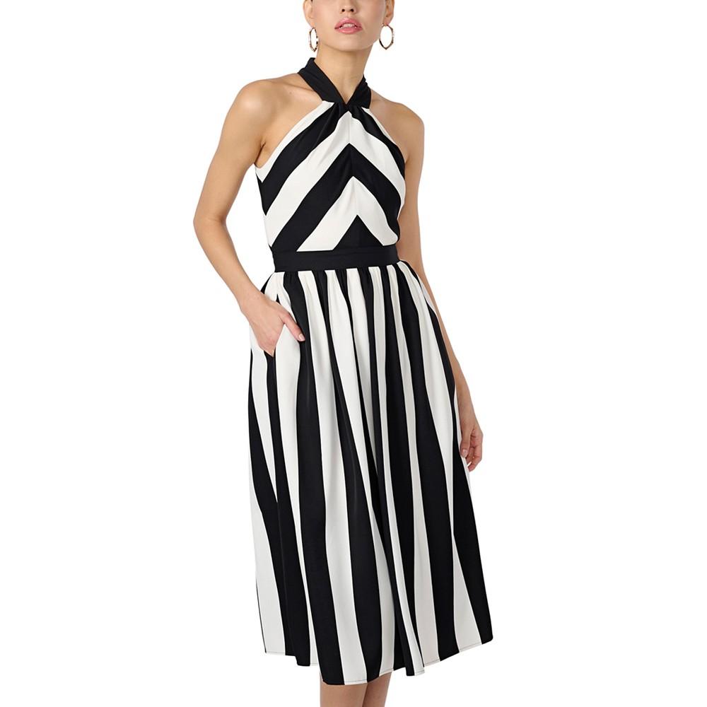 KARL LAGERFELD PARIS Women's Striped Halter-Neck Dress