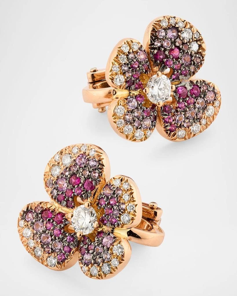Miseno 18K Rose Gold Flower Earrings with Diamonds and Pink Sapphires 3