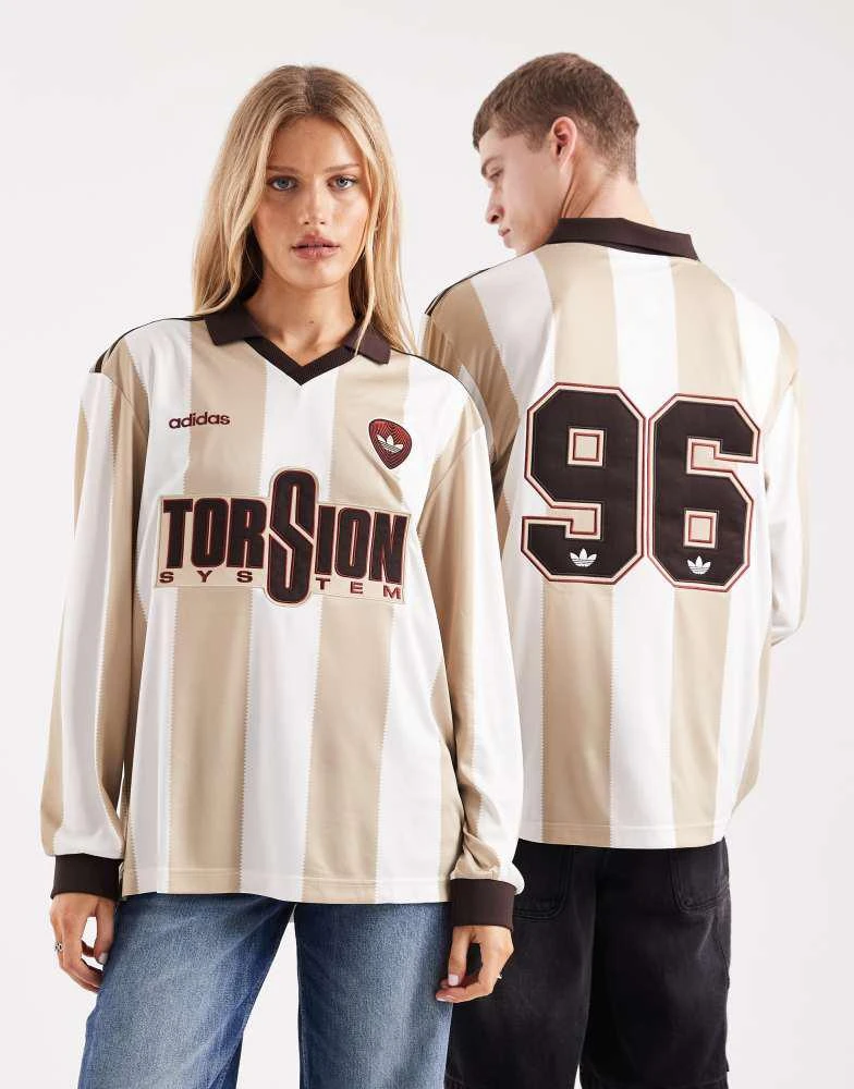 Adidas adidas Originals long sleeve 96 jersey in off white and stone stripe