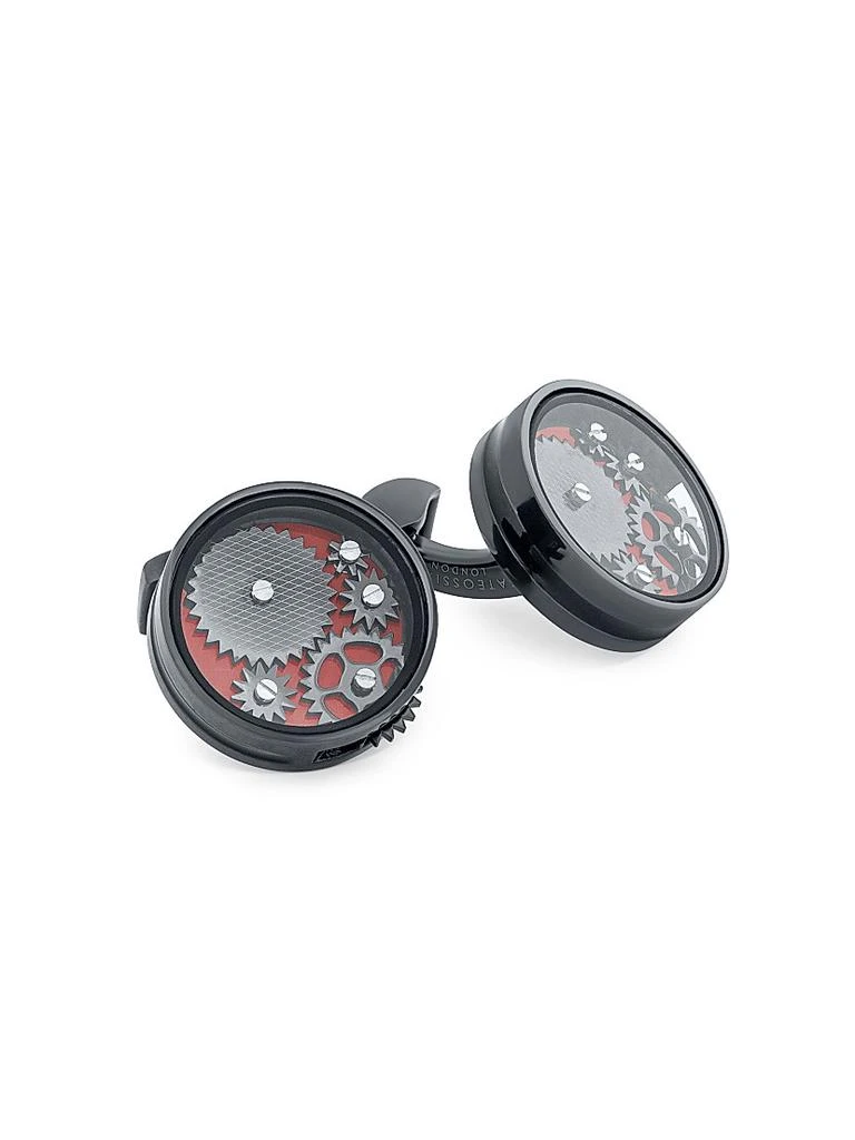 Tateossian IP Black 
Enamel Gear Cufflinks