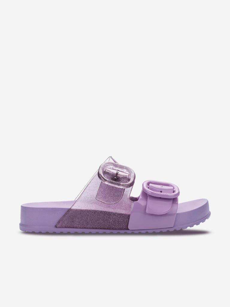 Mini Melissa Girls Cozy Glitter Sliders in Purple