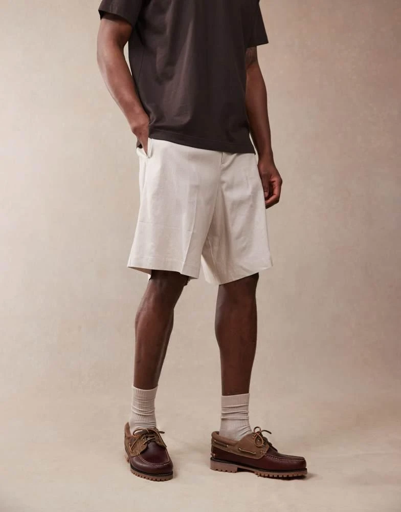 ASOS ASOS DESIGN smart linen blend bermuda shorts in stone 1