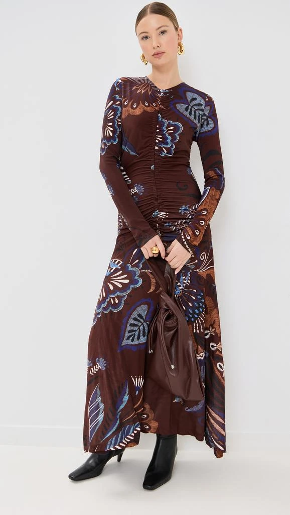Farm Rio Delicate Garden Brown Long Sleeve Maxi Dress 1