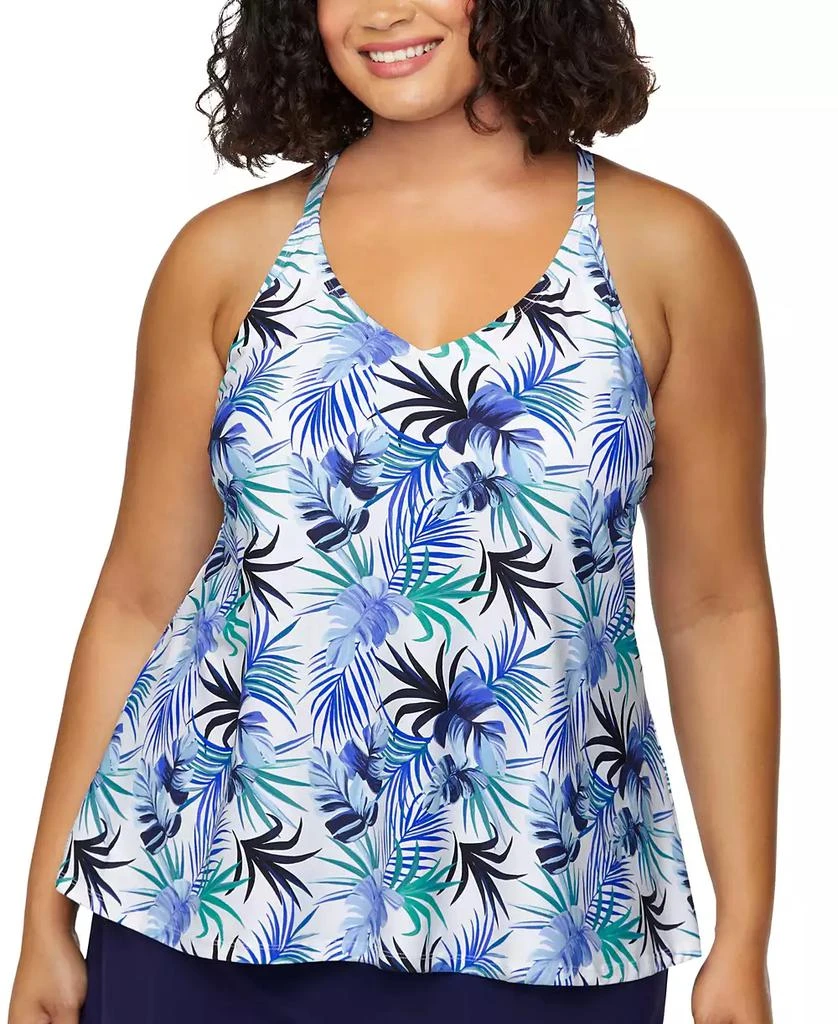 Island Escape Plus Size Printed Racerback Tankini Top, Exclusively at Macy's 1