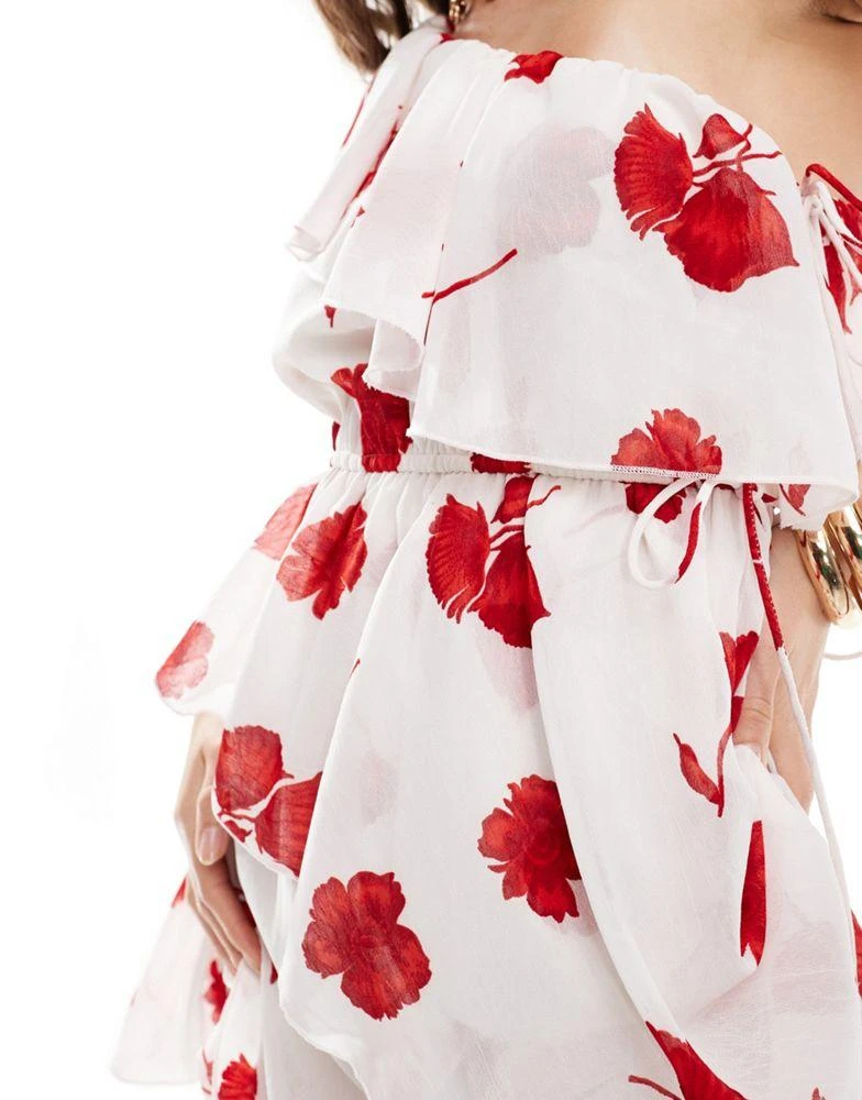 ASOS ASOS DESIGN one shoulder layered mini dress in two tone floral print 3