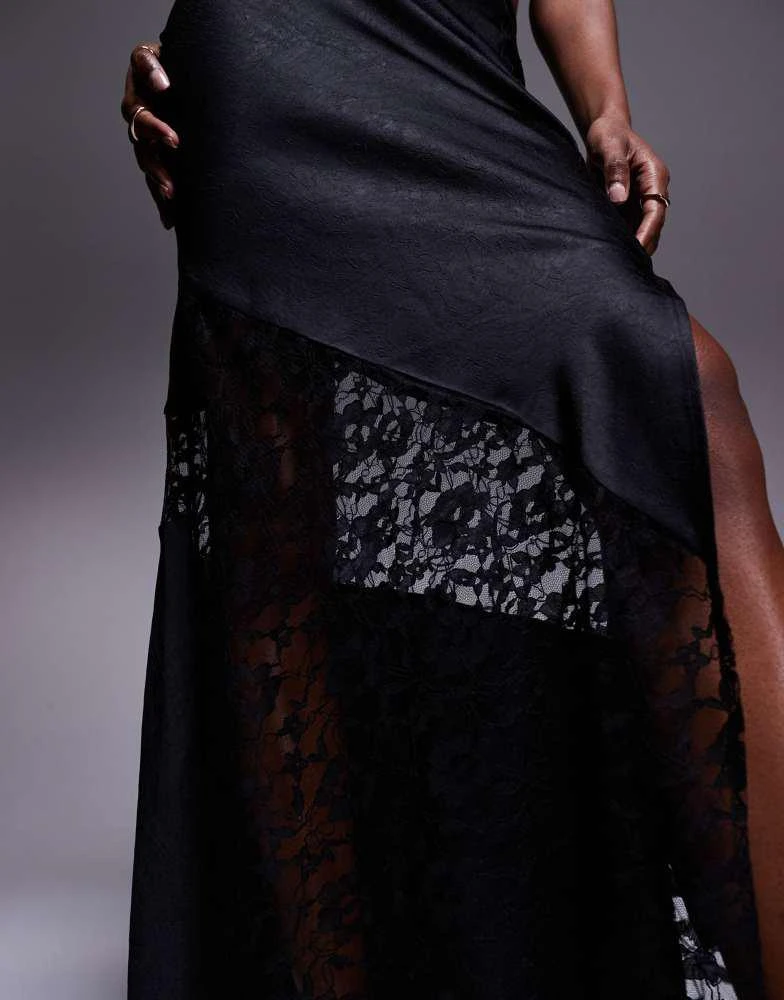 ASOS ASOS DESIGN satin and lace mix maxi skirt in black 3