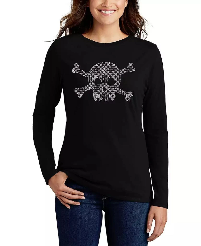 LA Pop Art Women's Long Sleeve Word Art XOXO Skull T-shirt 1