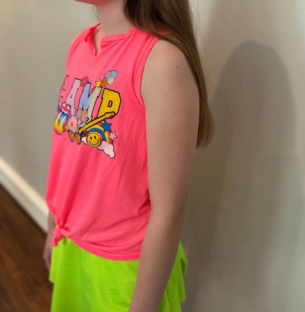 Rock & Candy Girls Camp Fun Tank In Neon Pink