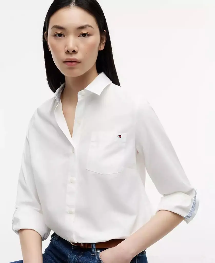 Tommy Hilfiger Women's Classic Poplin Roll-Tab Long-Sleeve Shirt 3