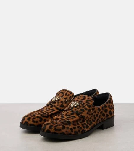 Prada Logo leopard-print calf hair loafers 5