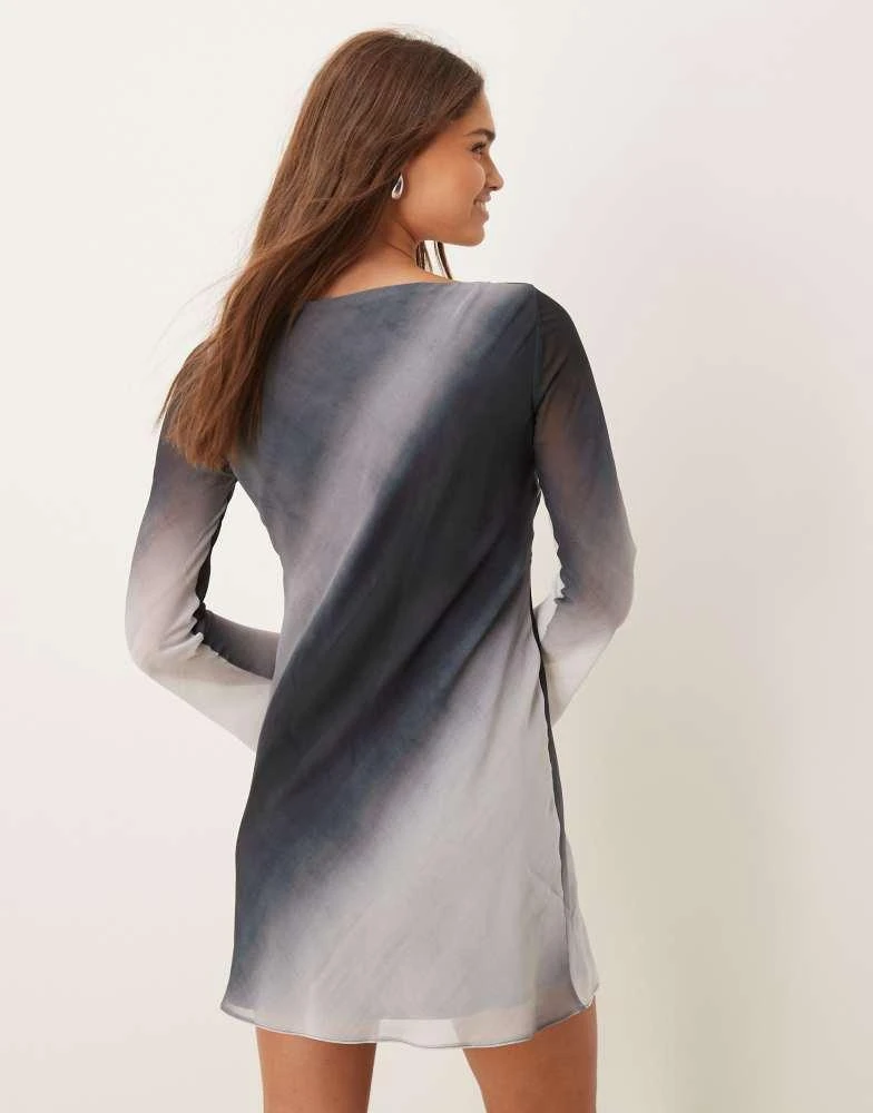 New Look New Look flare sleeve ombre chiffon mini dress in grey 3