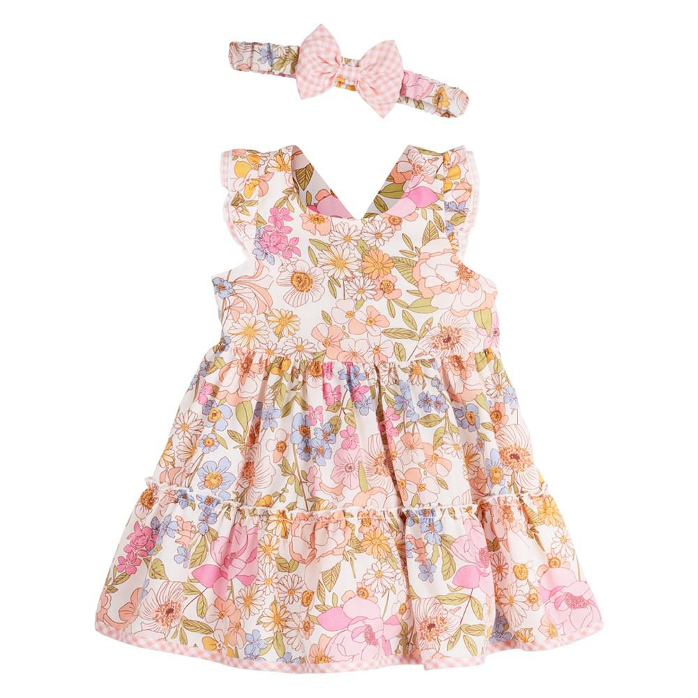 Rare Editions Baby Girls Mixed Media Dress with Matching Headband and Diaper Cover, 2 Piece Set