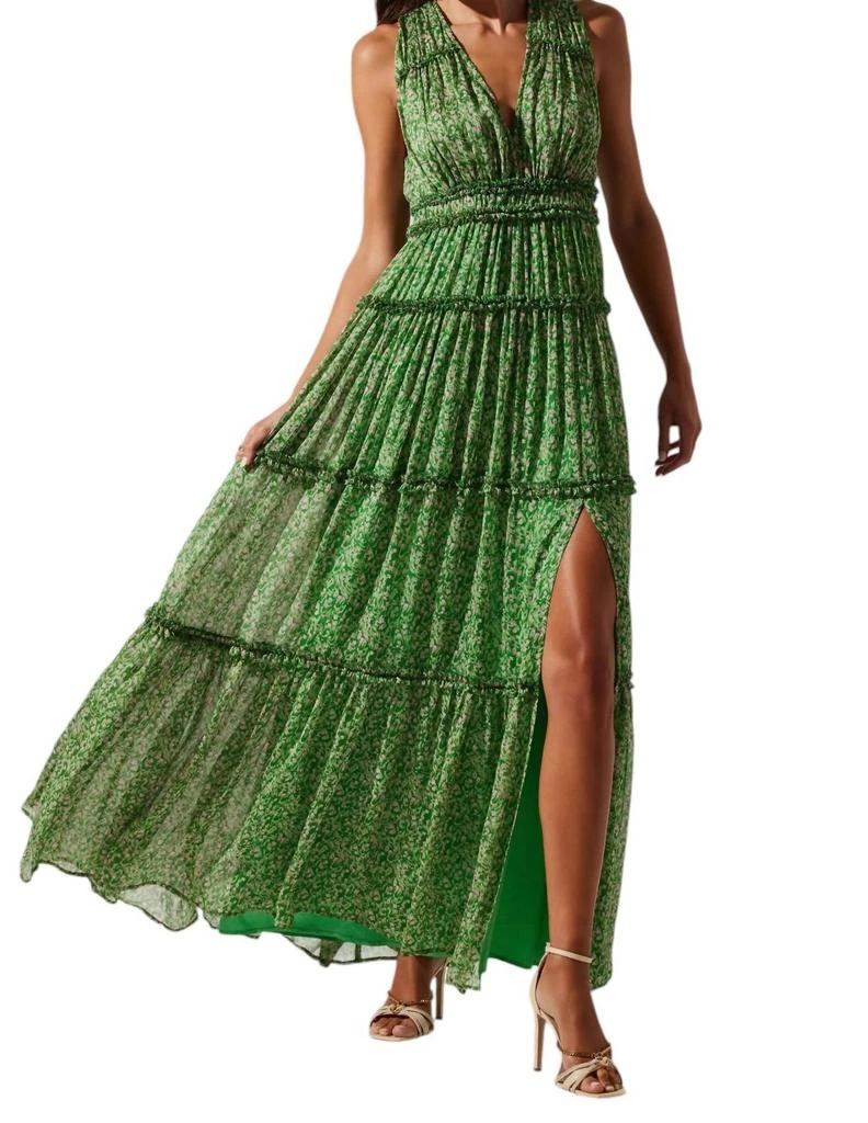 ASTR Edessa Tiered Ruffle Maxi Dress In Green Pink Floral 3