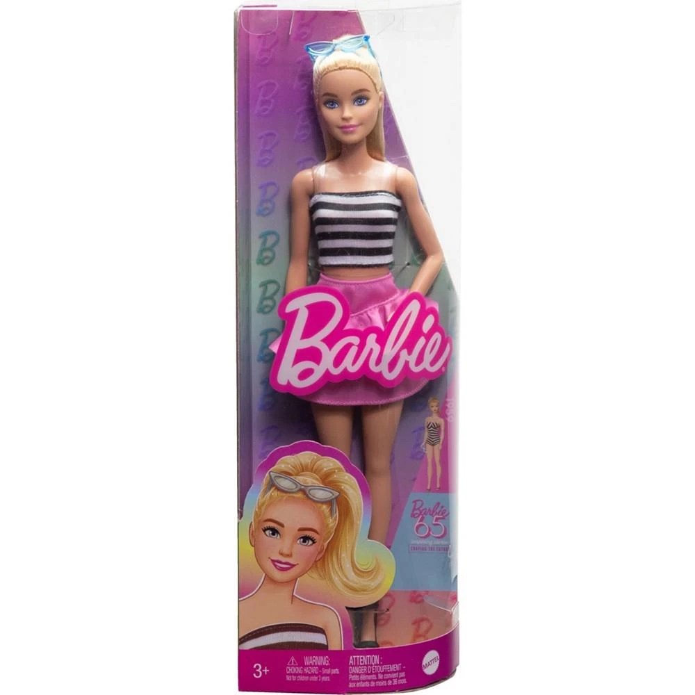 Barbie Fashionistas Doll 213, Blonde with Striped Top, Pink Skirt and Sunglasses, 65th Anniversary 2