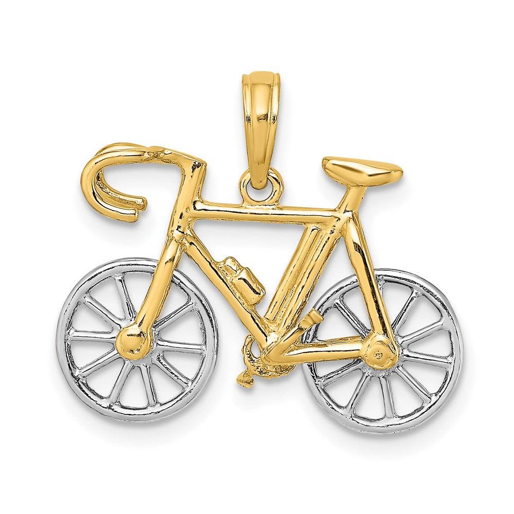 Diamond2Deal 10k Yellow Gold Rhodium 3-D Ten Speed Bicycle Charm Pendant