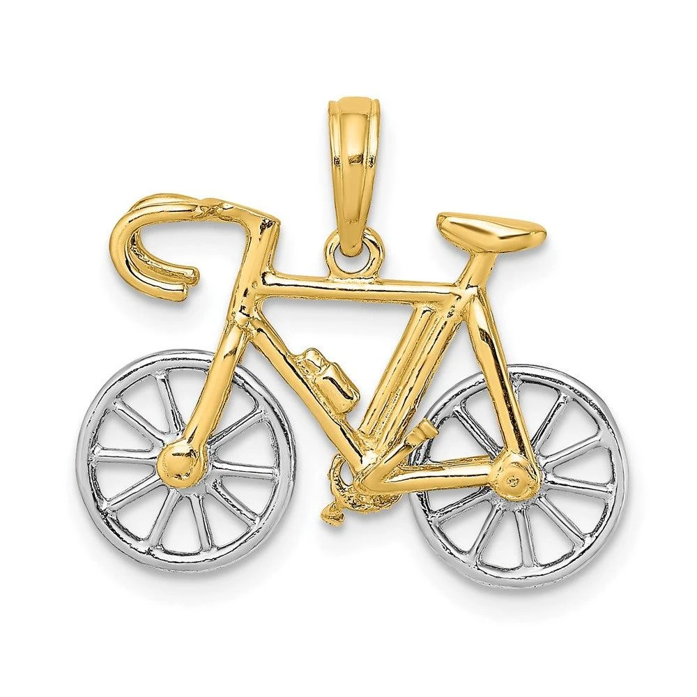 Diamond2Deal 10k Yellow Gold Rhodium 3-D Ten Speed Bicycle Charm Pendant 1