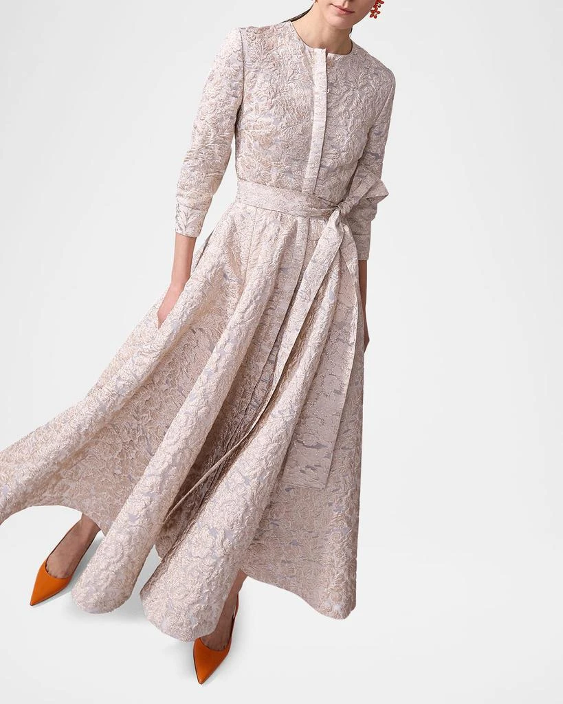 Carolina Herrera Metallic Floral Brocade Belted Midi Trench Dress 4