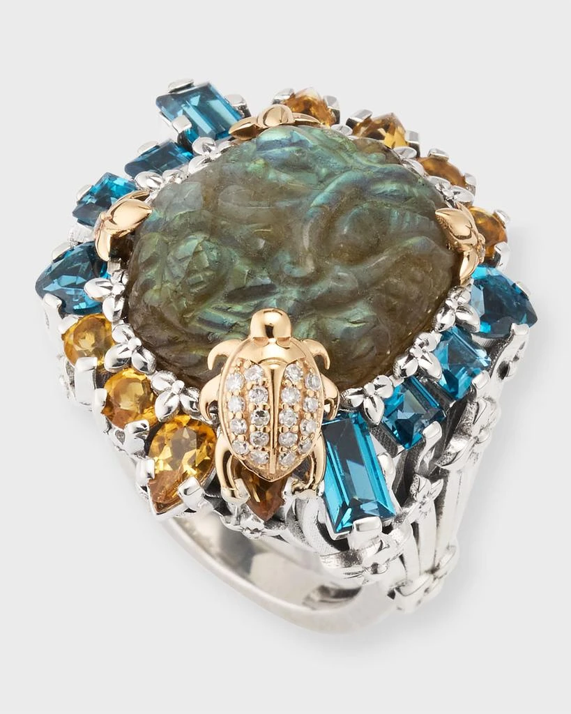 Stephen Dweck Hand Carved Labradorite, London Blue Topaz and Citrine Ring 3